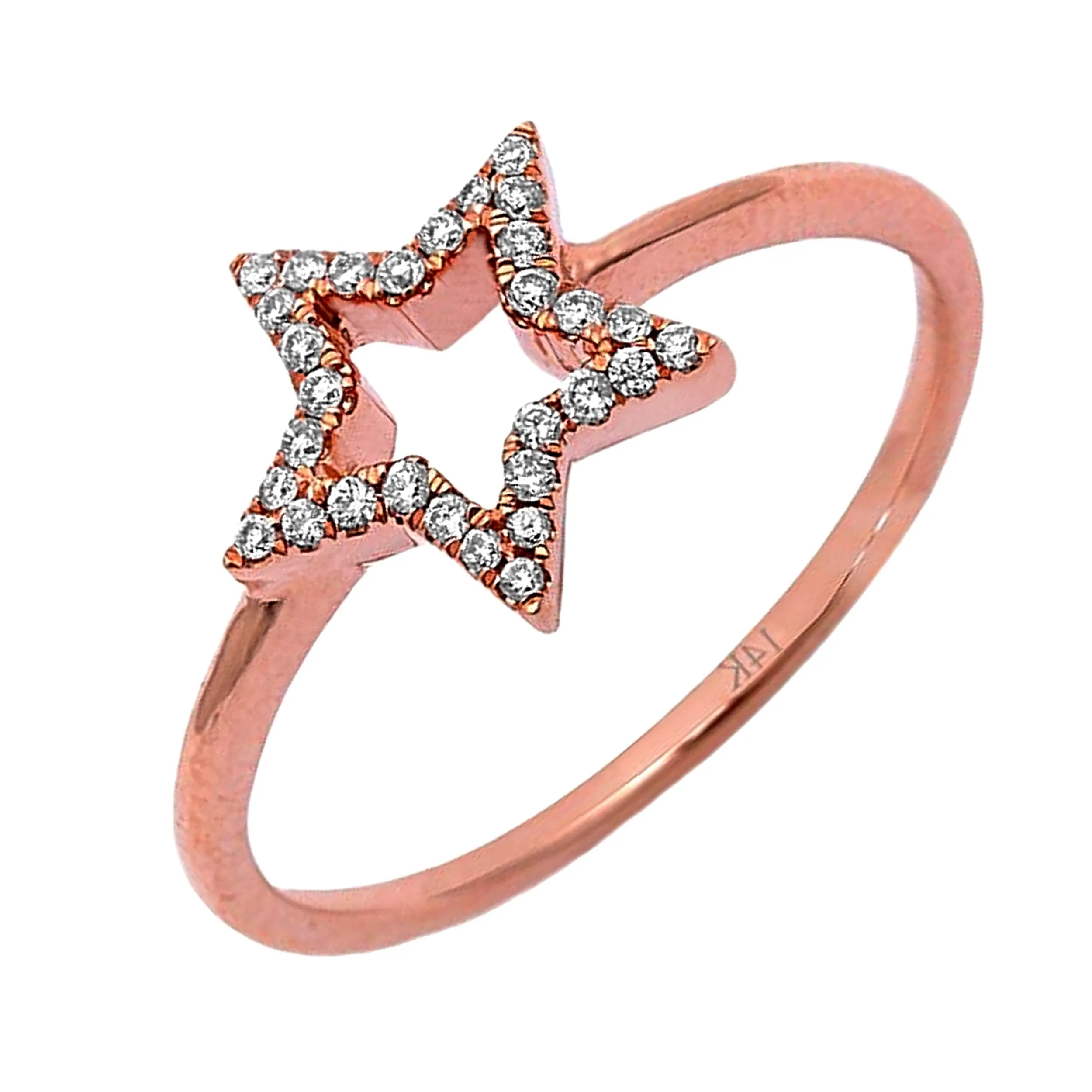 0.11ct Pavé Round Diamonds in 14K Gold Star Statement Ring