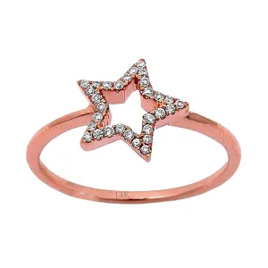 0.11ct Pavé Round Diamonds in 14K Gold Star Statement Ring