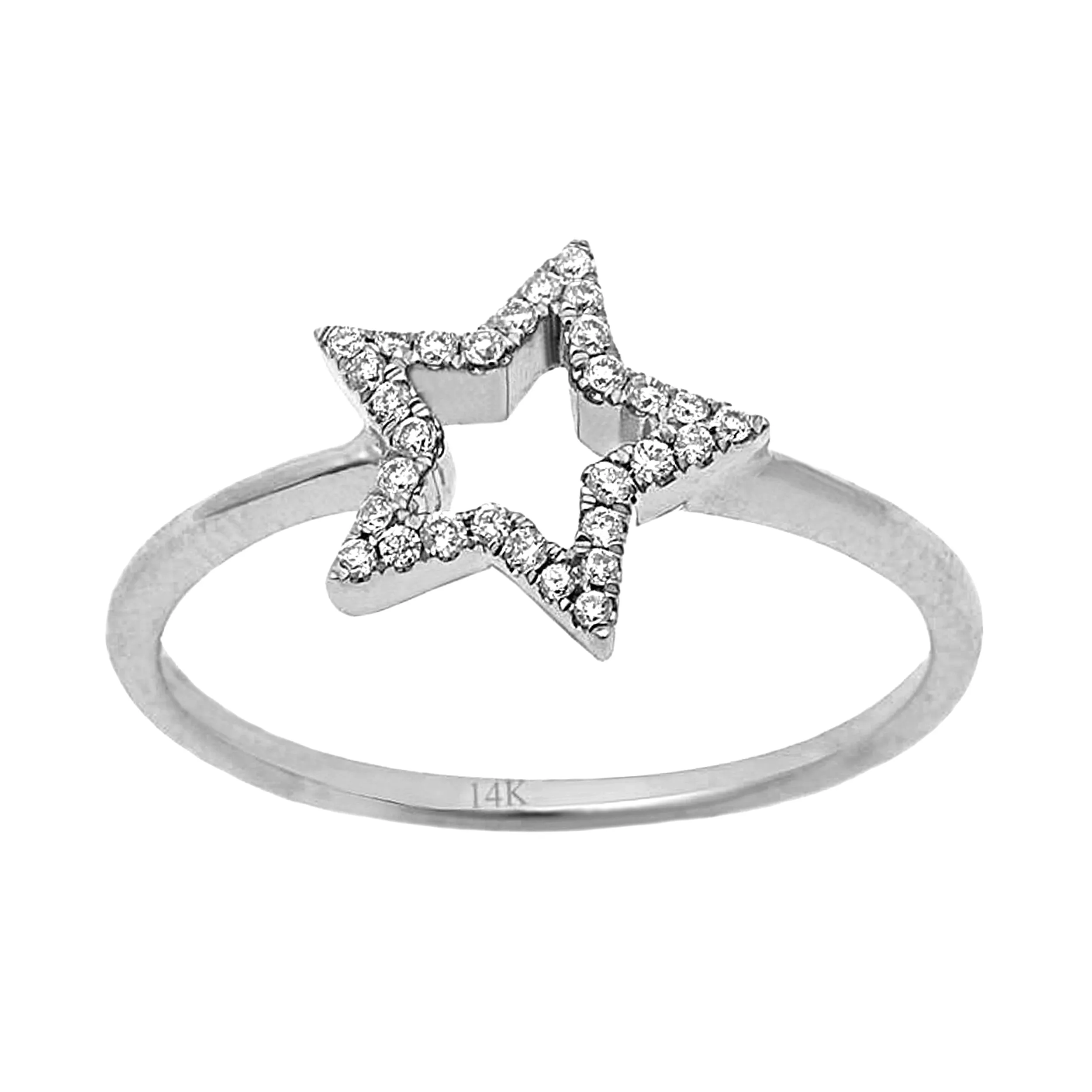 0.11ct Pavé Round Diamonds in 14K Gold Star Statement Ring
