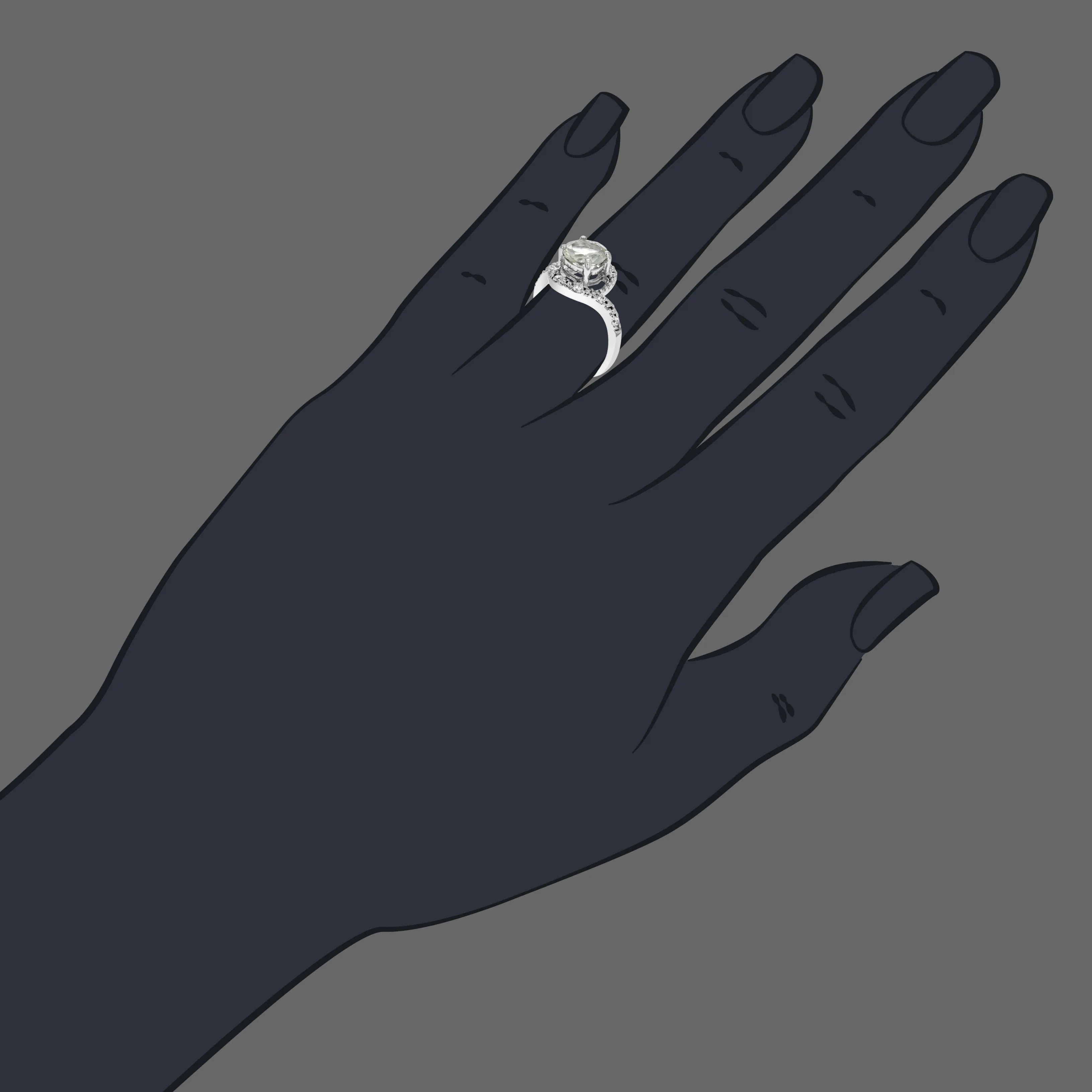 0.80 cttw Green Amethyst Ring .925 Sterling Silver with Rhodium Round Shape 7 MM