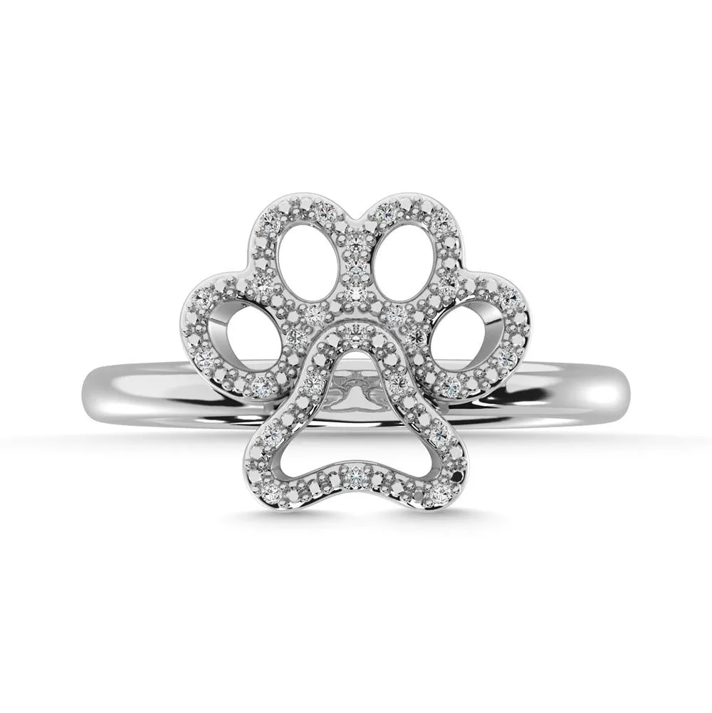 10K White Gold 1/20 CTW Genuine Diamond Paw Ring