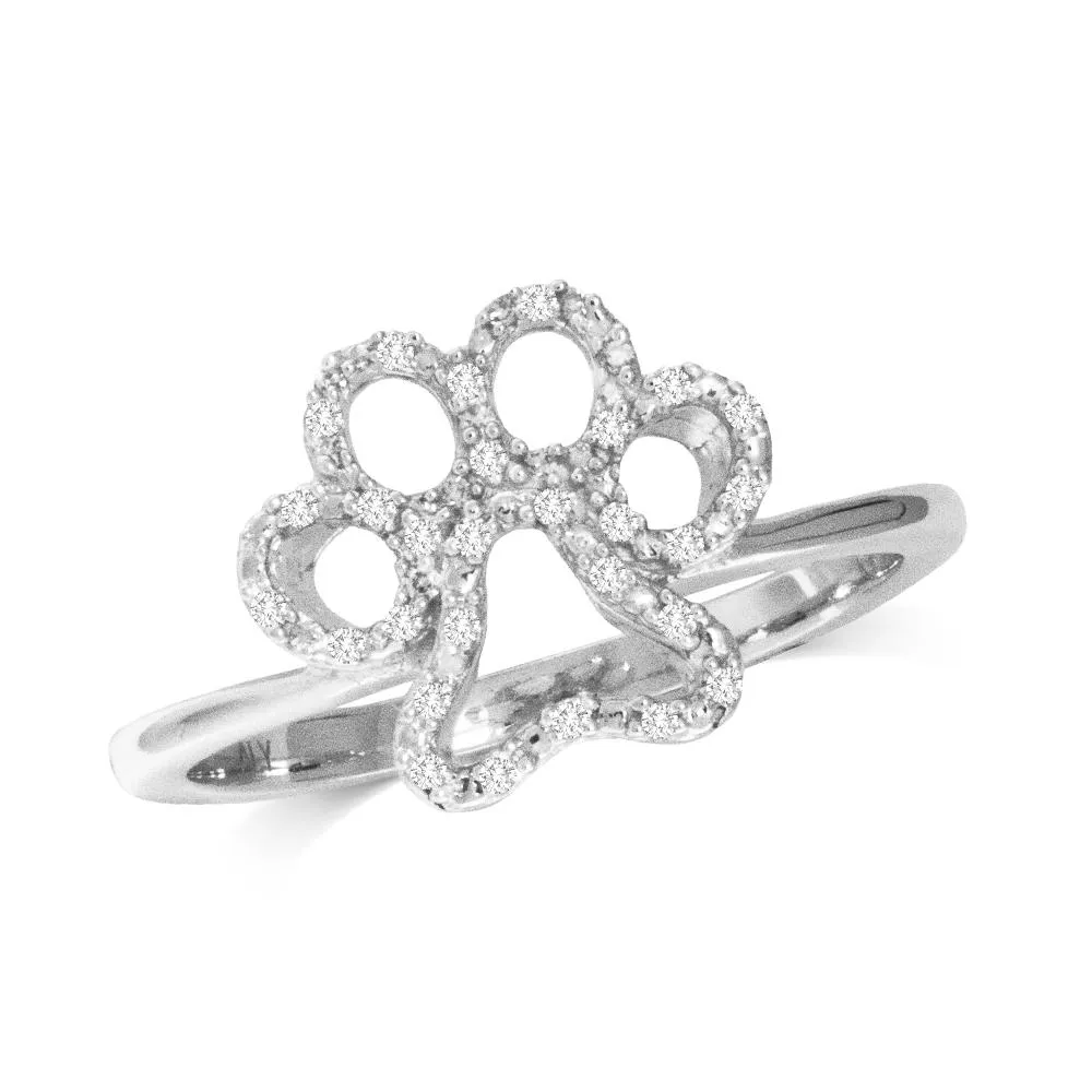 10K White Gold 1/20 CTW Genuine Diamond Paw Ring