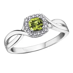10K White Gold (August) Birthstone Peridot and Diamond Halo Ring