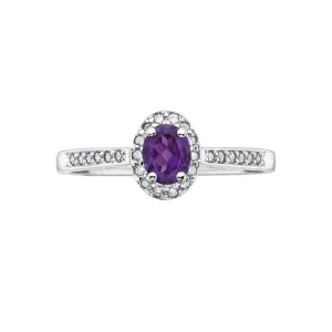 10K White Gold (February) Birthstone Amethyst and Diamond Halo Ring