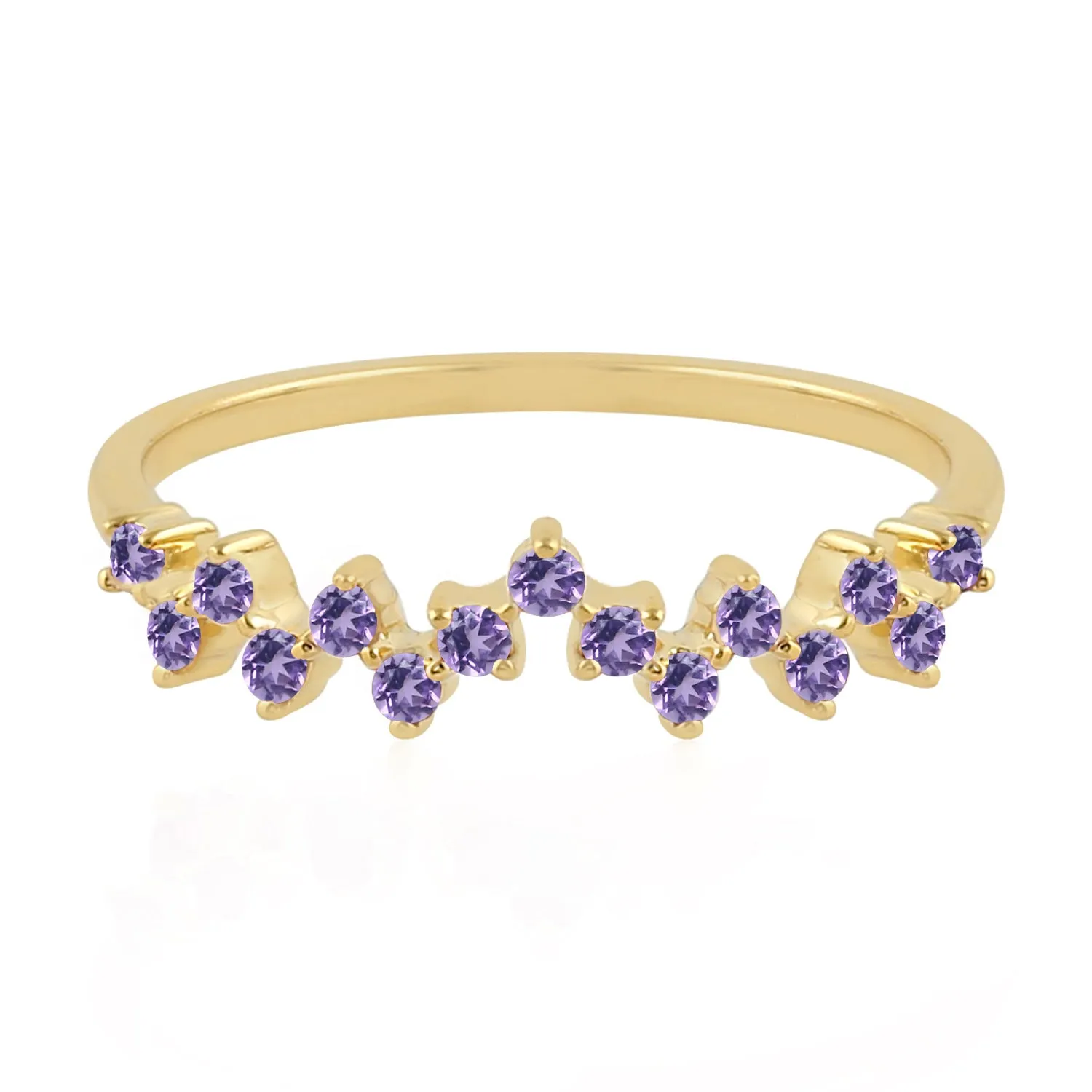 10K Yellow Gold Prong Set Amethyst Gemstone Designer Ring