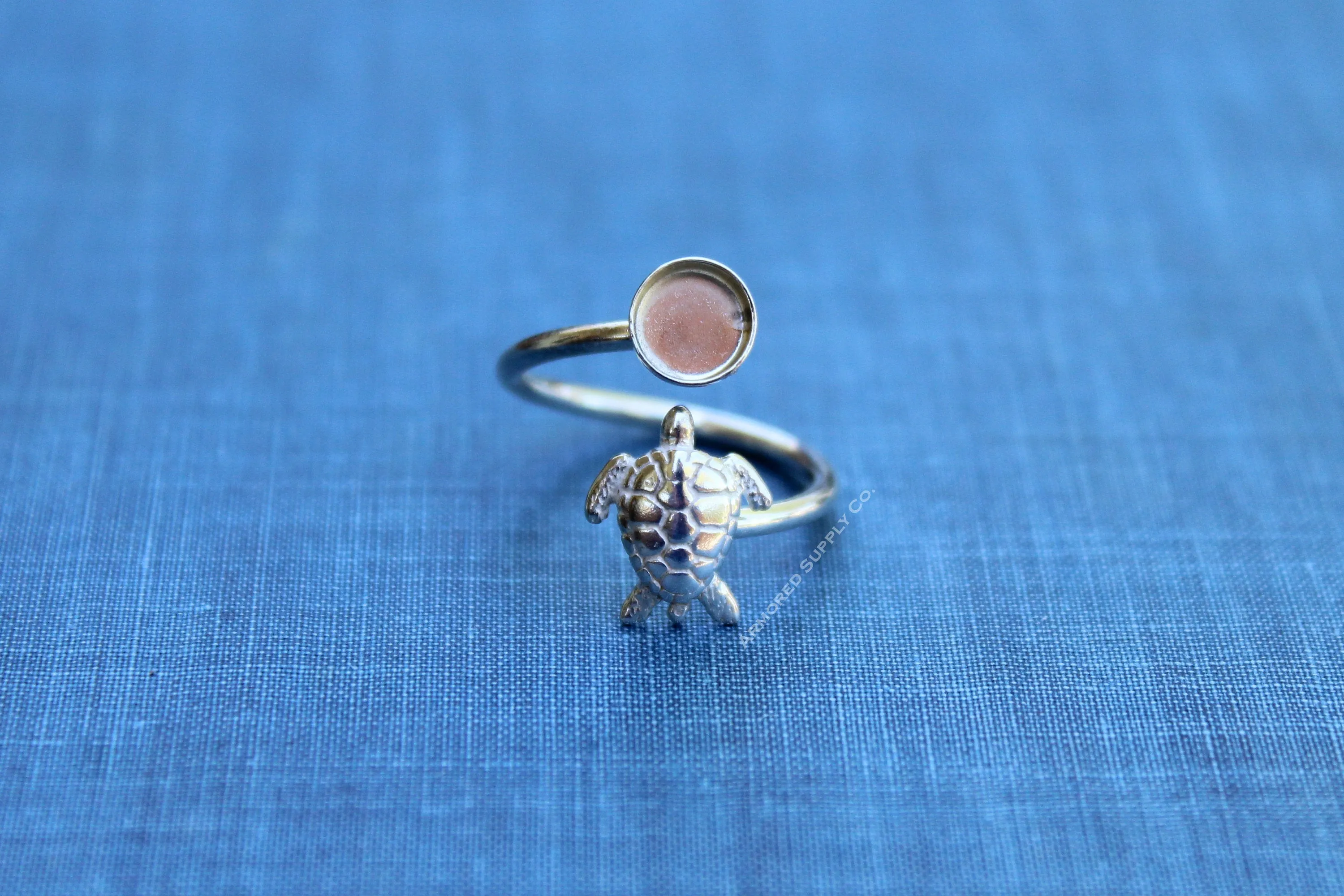 10mm Bezel Silver Sea Turtle Wrap Adjustable Ring blank