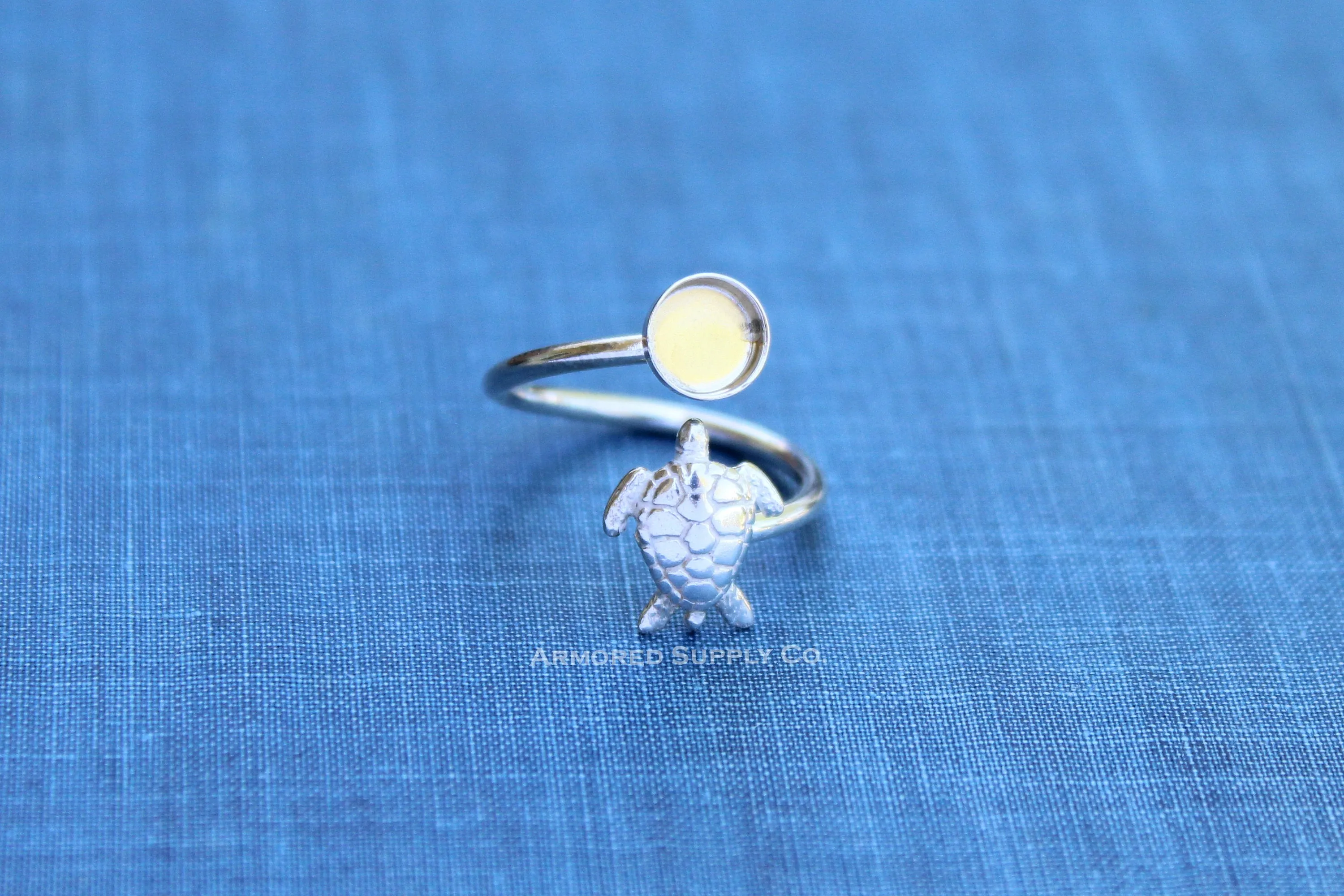 10mm Bezel Silver Sea Turtle Wrap Adjustable Ring blank