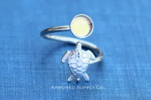 10mm Bezel Silver Sea Turtle Wrap Adjustable Ring blank