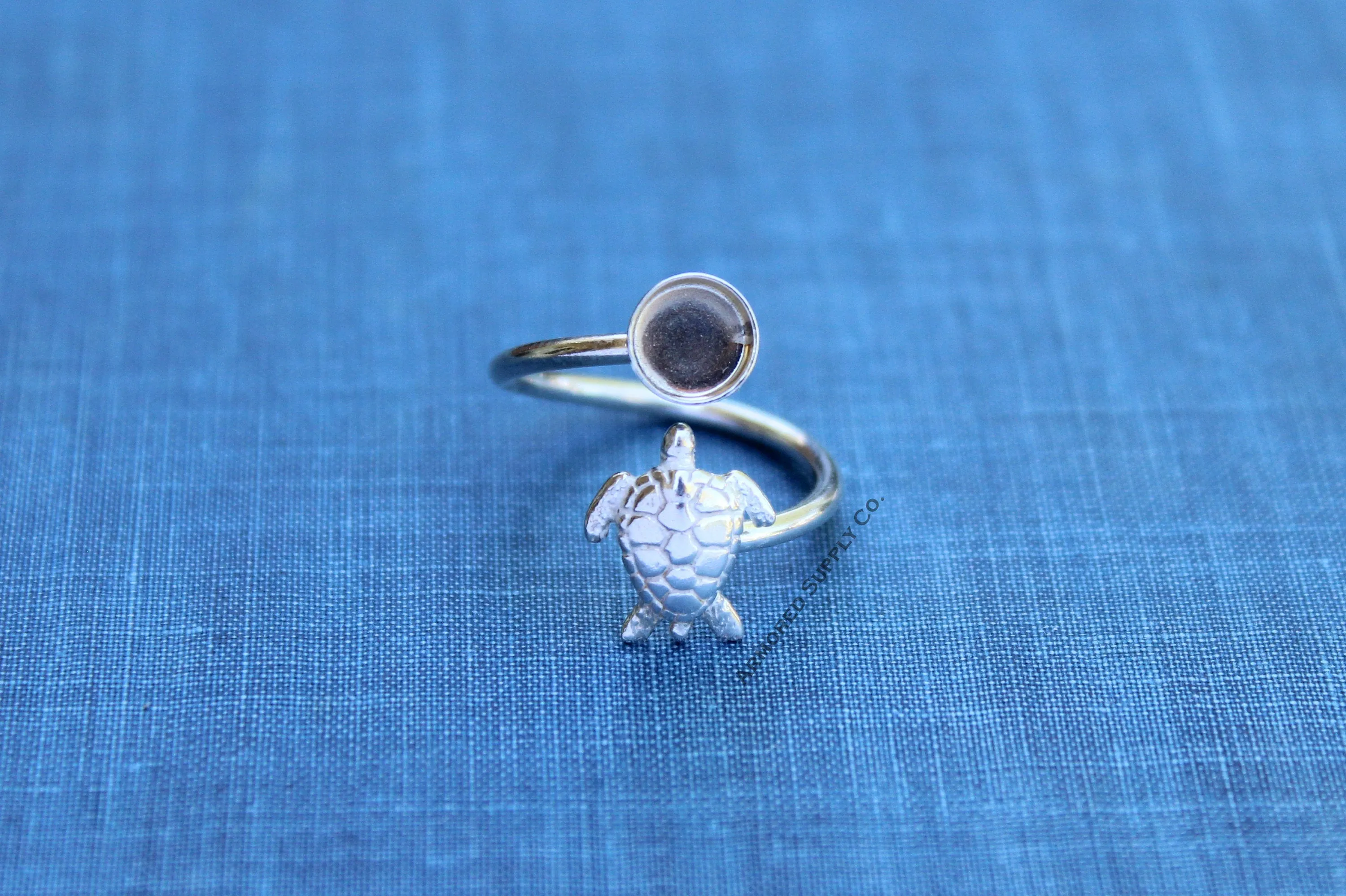 10mm Bezel Silver Sea Turtle Wrap Adjustable Ring blank