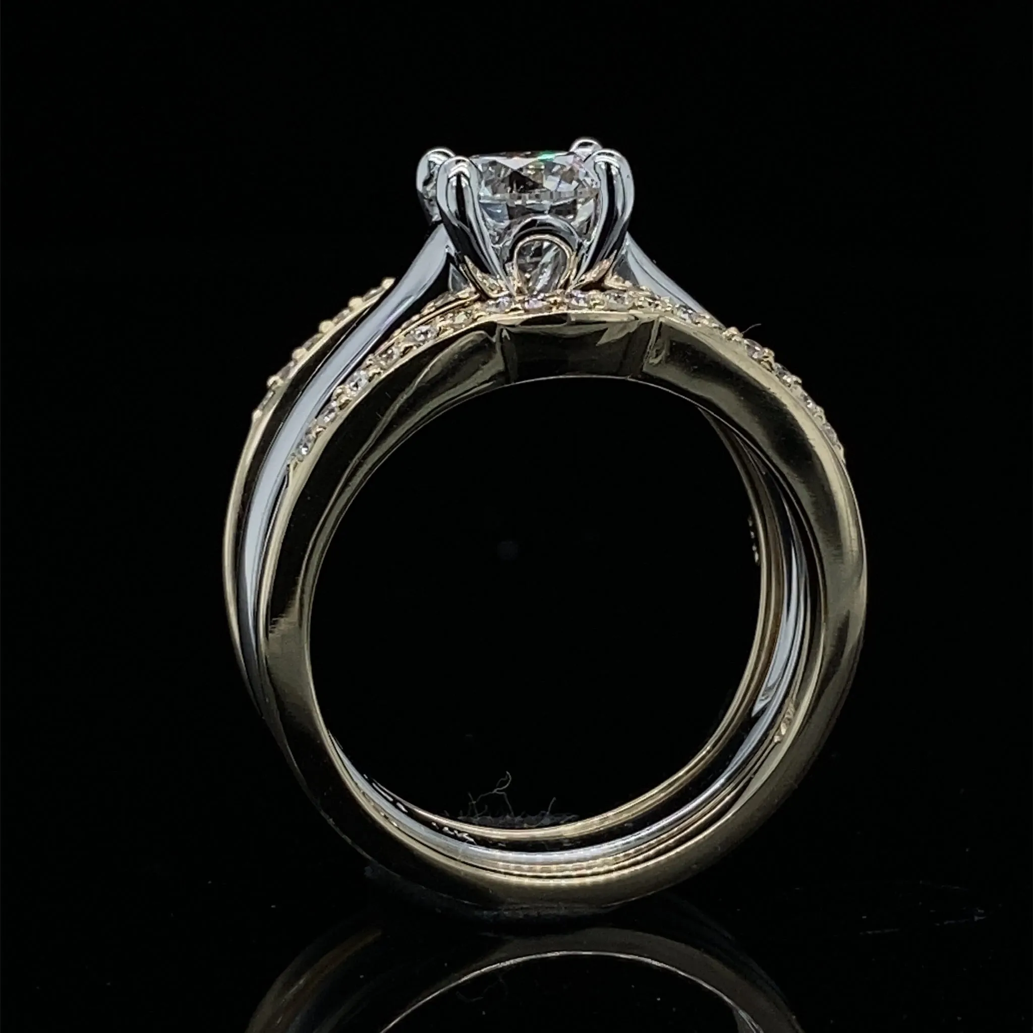 1.15ct / 1.39TDW Double Bands 3 Piece Two Tone Wedding Set