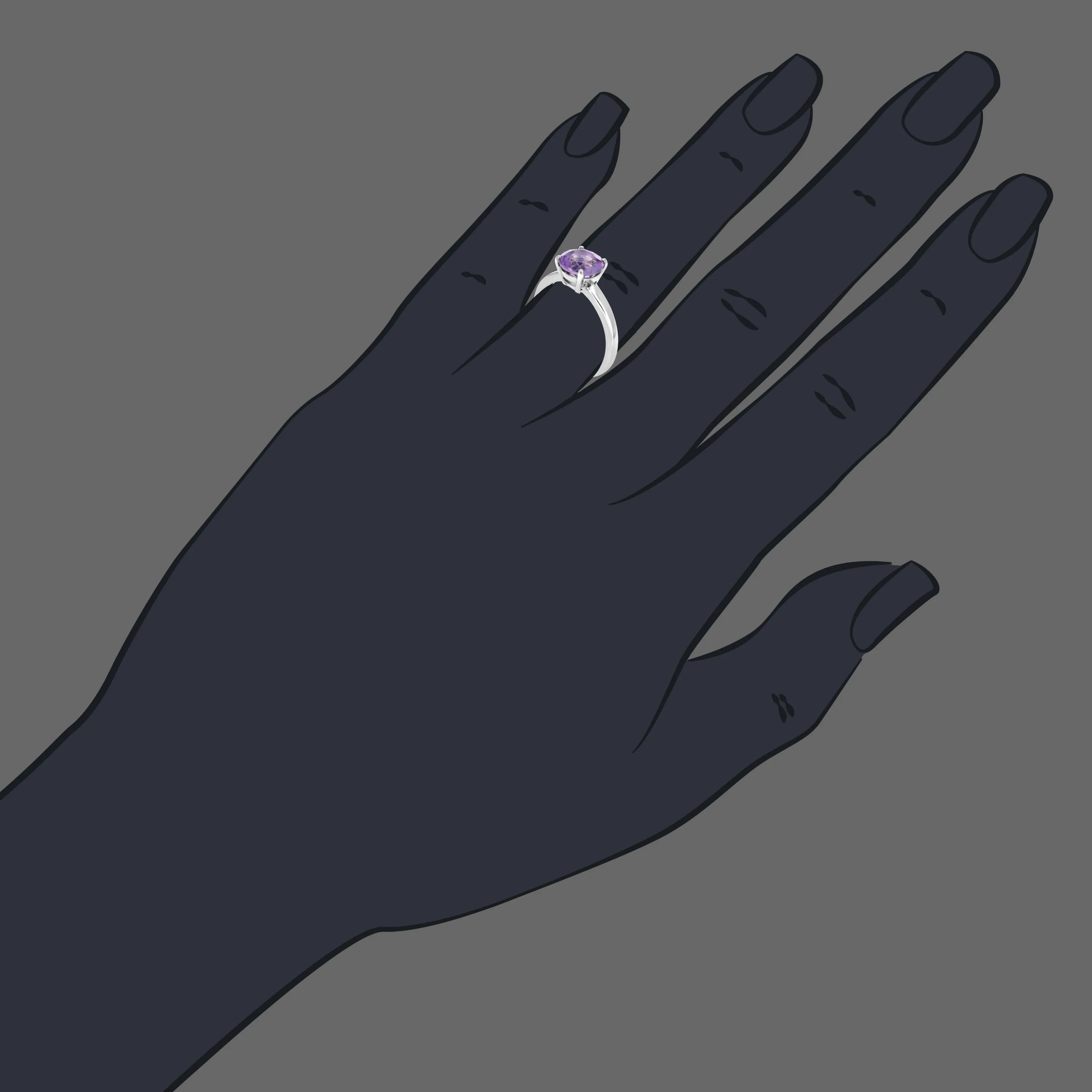 1.25 cttw Purple Amethyst Ring .925 Sterling Silver with Rhodium Round 8 MM