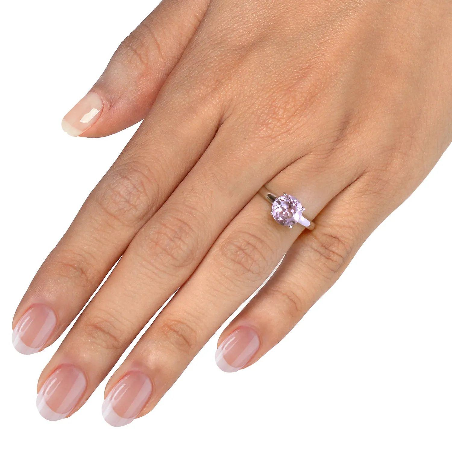 1.25 cttw Purple Amethyst Ring .925 Sterling Silver with Rhodium Round 8 MM