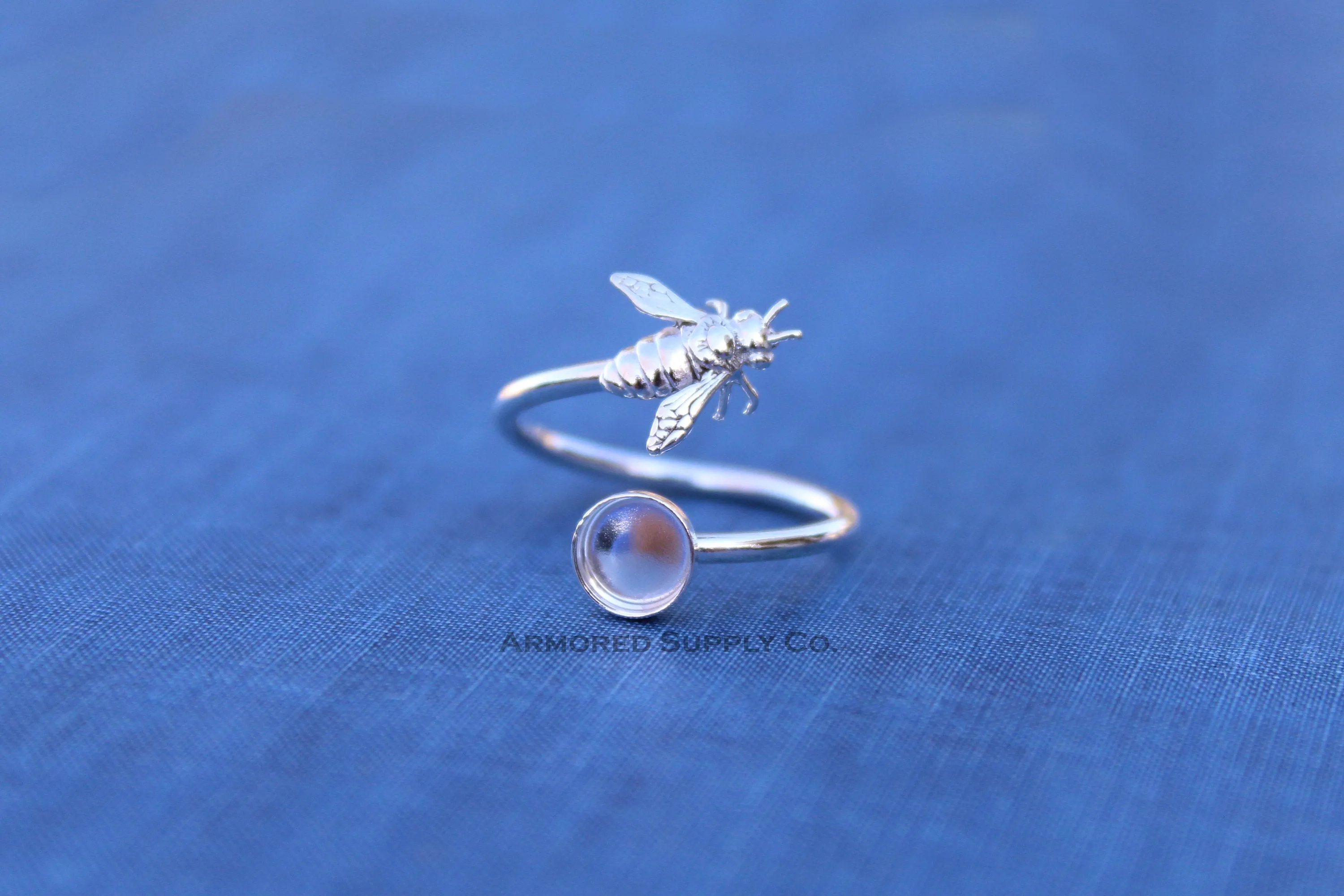 12mm Bezel Silver Honey Bee Wrap Bypass Adjustable Ring blank