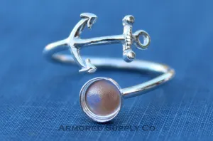 12mm Silver Anchor Wrap Adjustable Bezel Cup Ring blank
