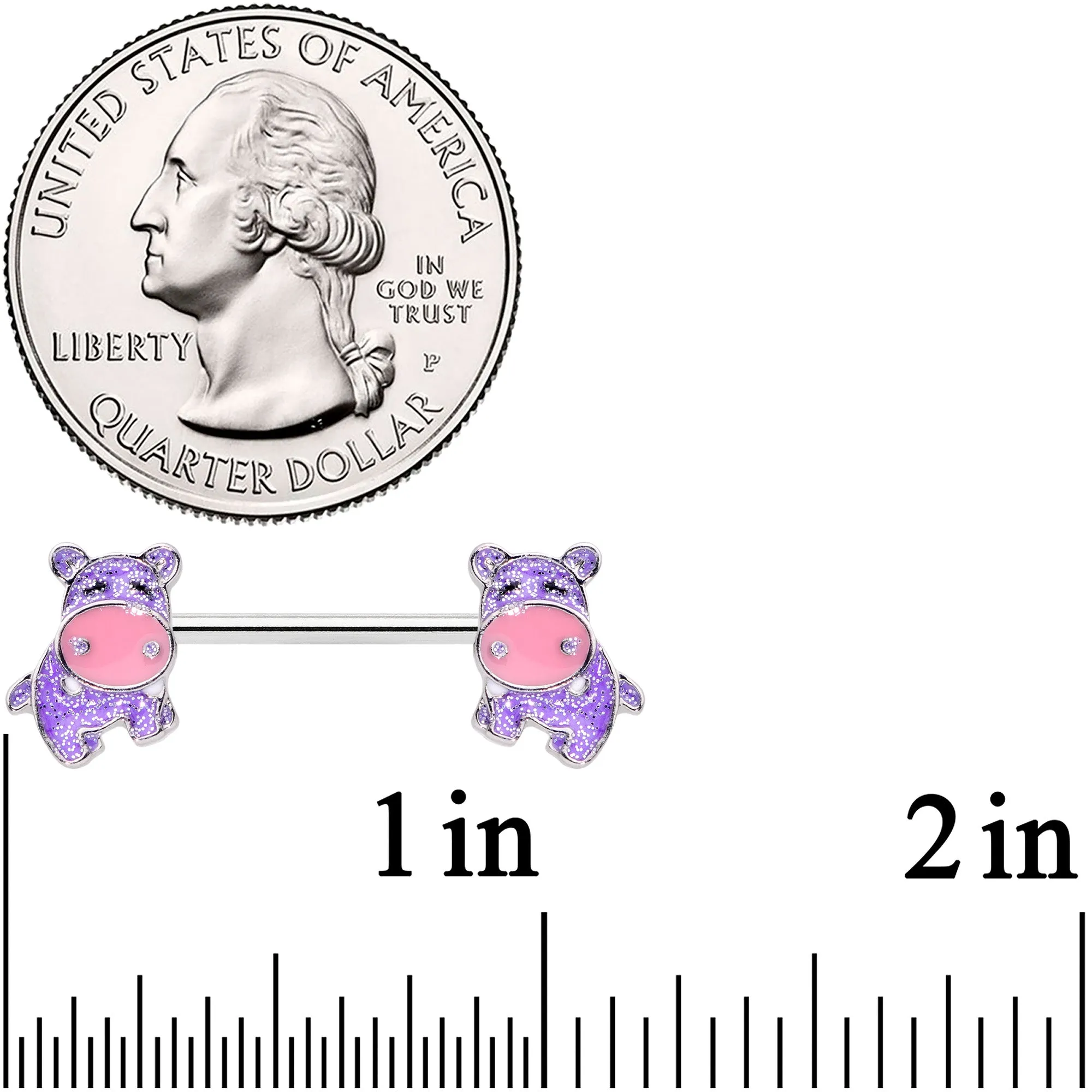 14 Gauge 9/16 Happy Purple Hippo Barbell Nipple Ring Set