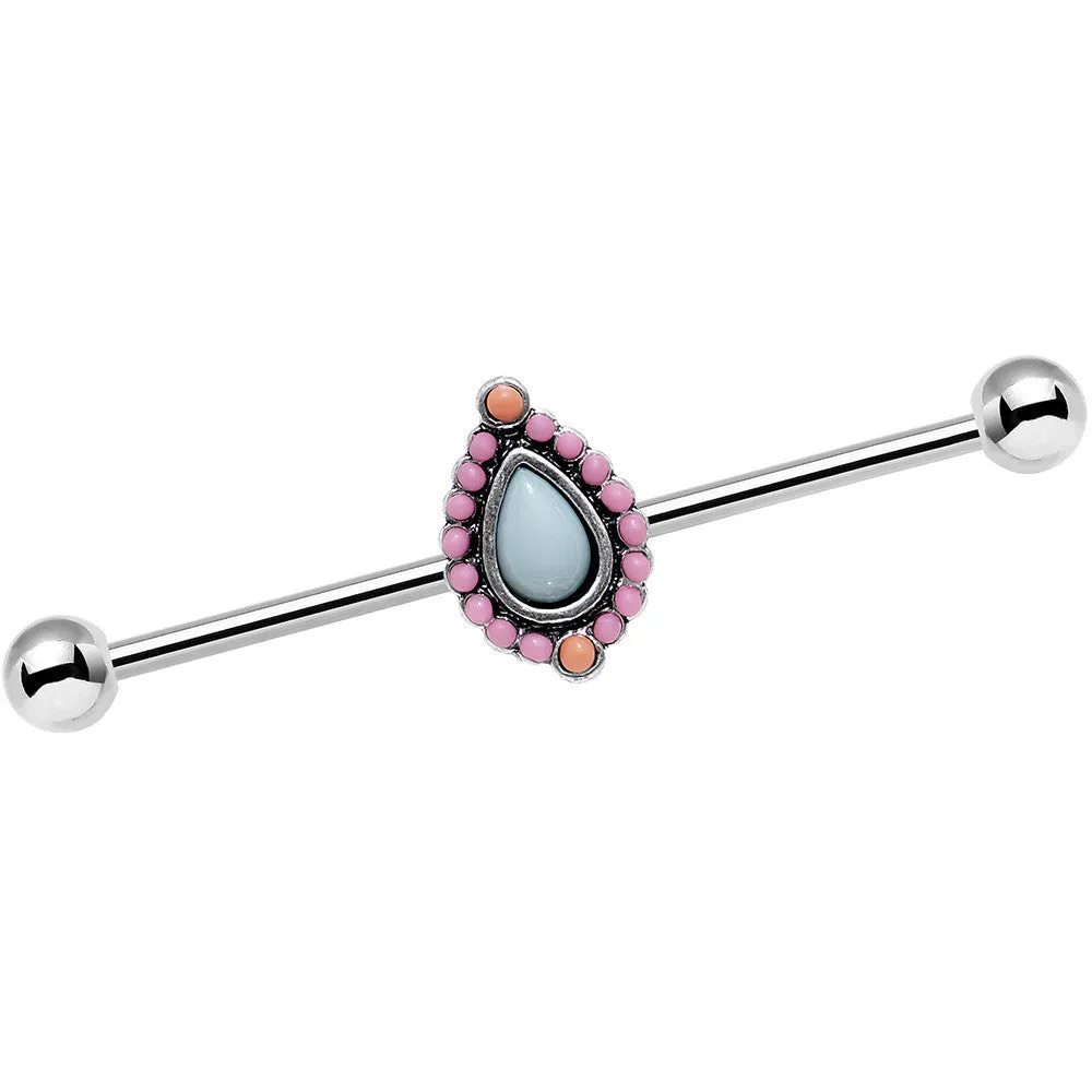 14 Gauge Light Blue and Pink Pastel Teardrop Industrial Barbell 38mm