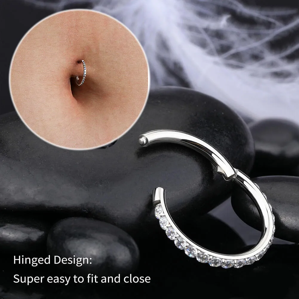 14G CZ Paved Hinged Belly Button Hoop Ring
