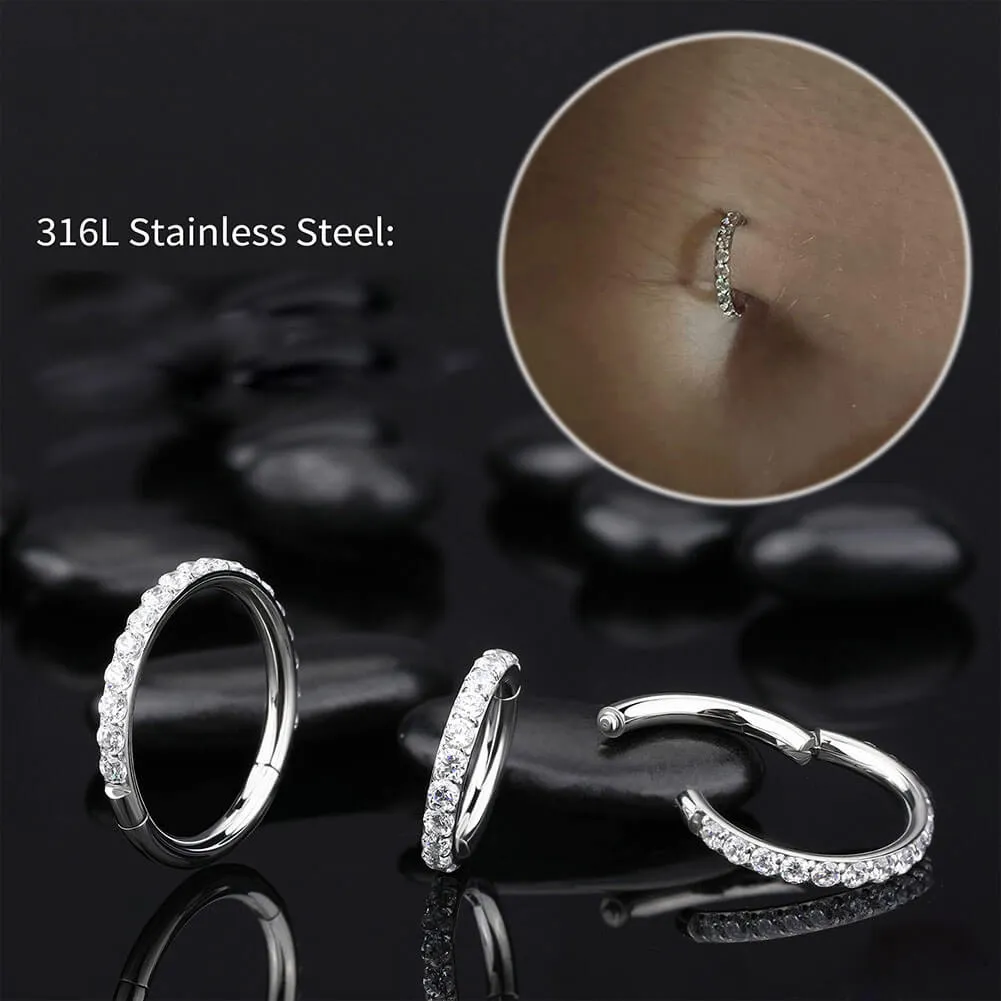 14G CZ Paved Hinged Belly Button Hoop Ring