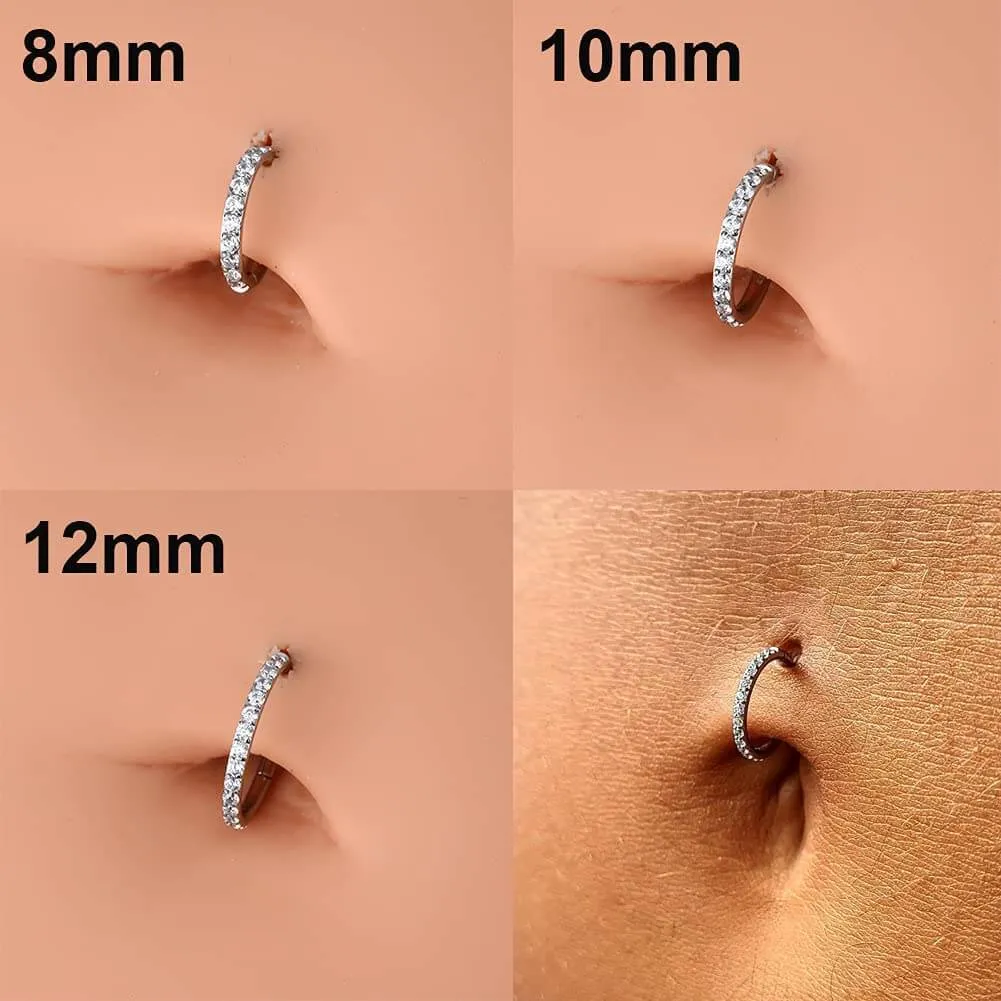 14G CZ Paved Hinged Belly Button Hoop Ring