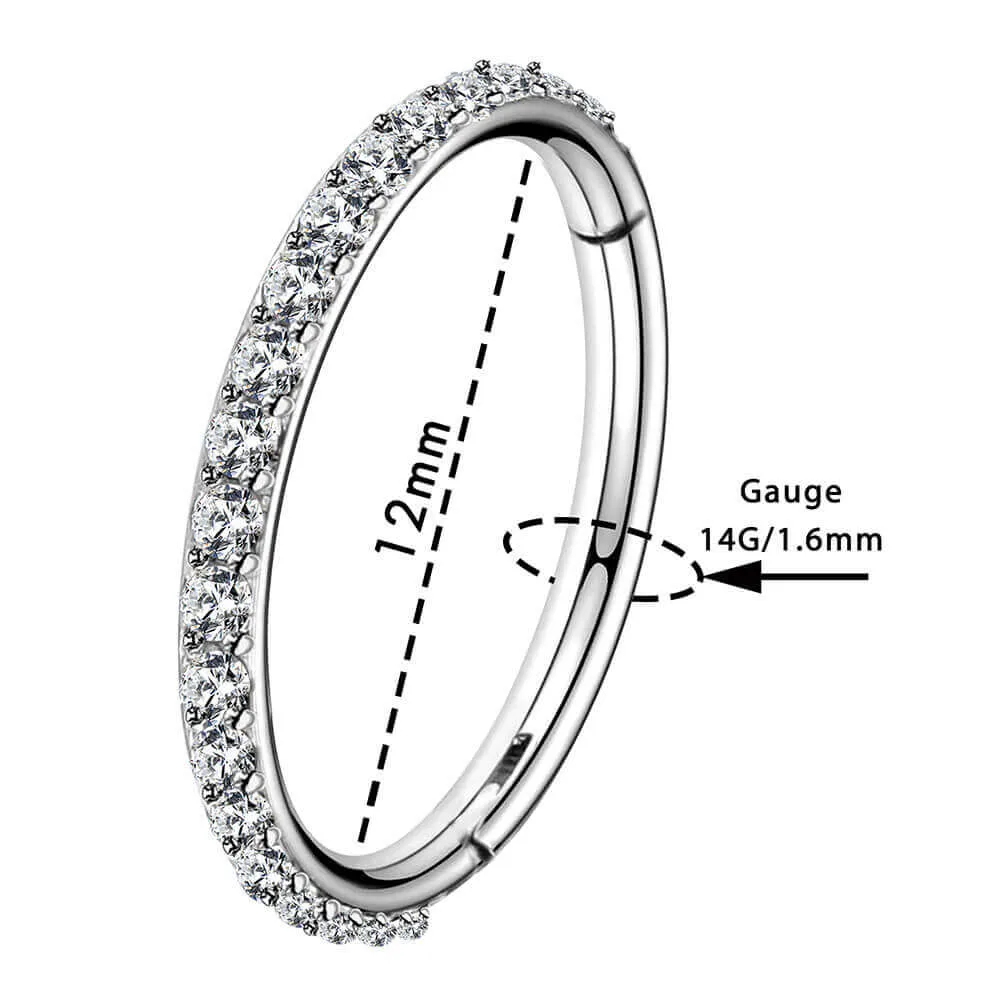 14G CZ Paved Hinged Belly Button Hoop Ring