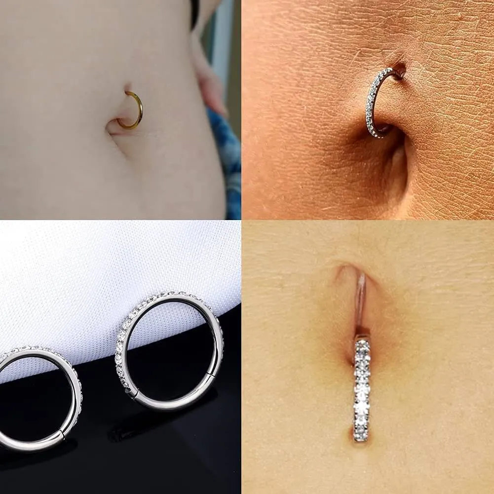 14G CZ Paved Hinged Belly Button Hoop Ring