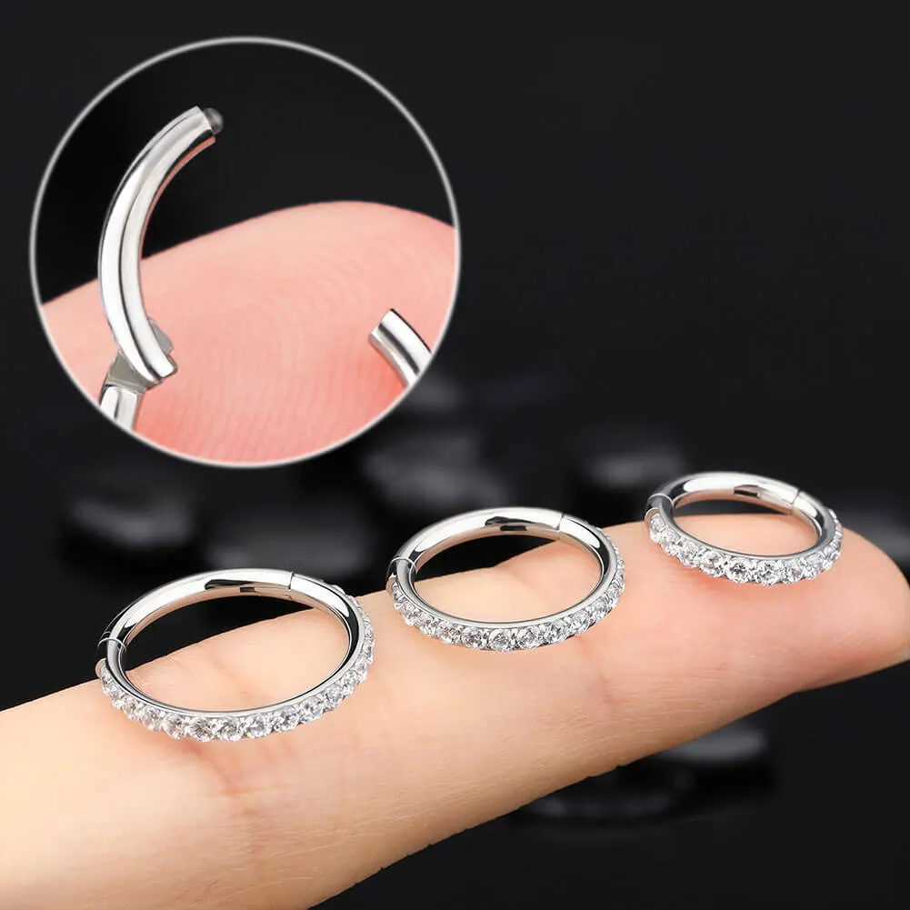 14G CZ Paved Hinged Belly Button Hoop Ring