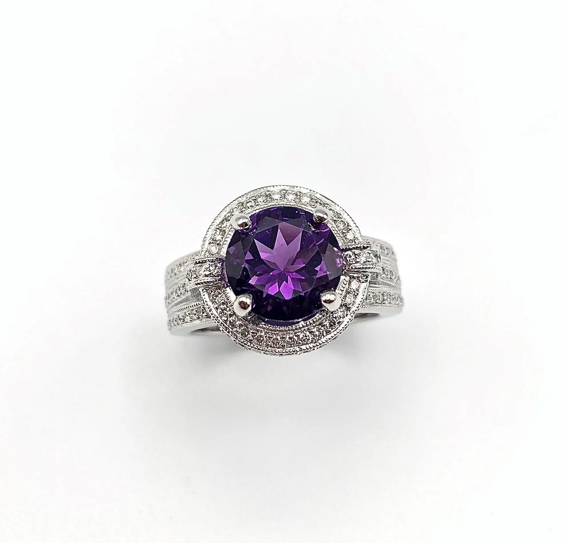 14K AMETHYST DIAMOND RING
