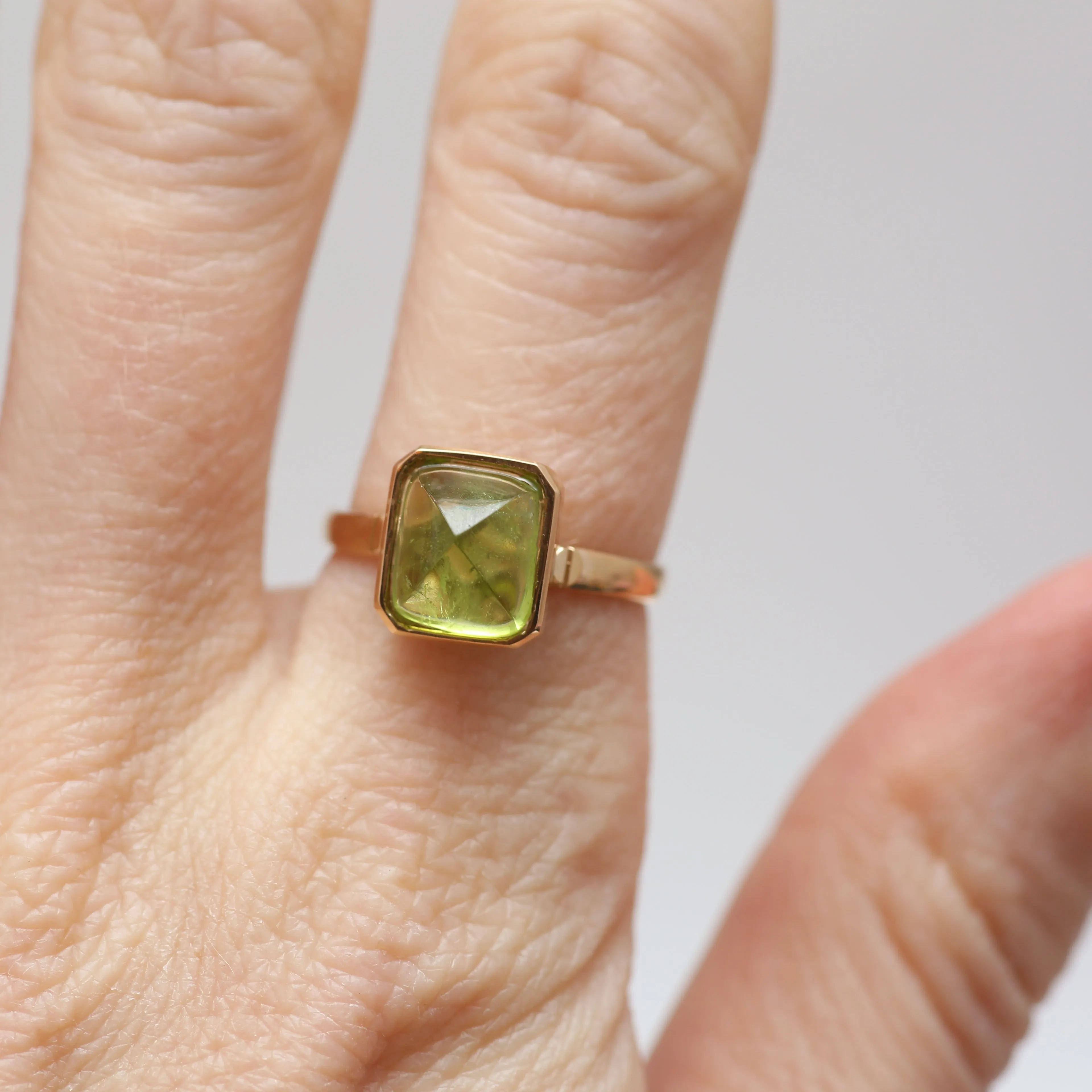 14k Peridot Pyramid Ring