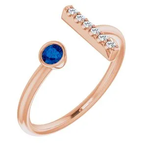 14K Rose Blue Sapphire & .05 CTW Diamond Bar Ring