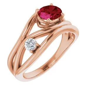 14K Rose Chatham® Created Ruby & 1/10 CTW Diamond Ring