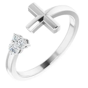 14K White 1/10 CTW Diamond Negative Space Cross Ring