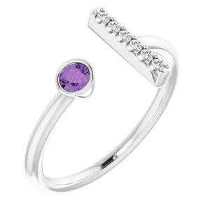 14K White Amethyst & .05 CTW Diamond Bar Ring
