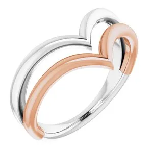 14K White & Rose Double V Ring