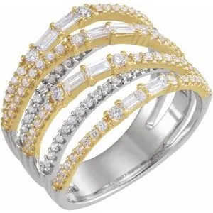 14K White & Yellow 1 CTW Diamond Negative Space Ring