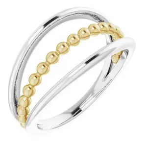 14K White & Yellow Negative Space Beaded Ring
