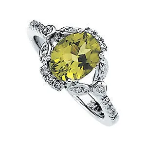 14k White Gold 1/6 CTW Diamond & 9x7mm Peridot Ring, Size 7