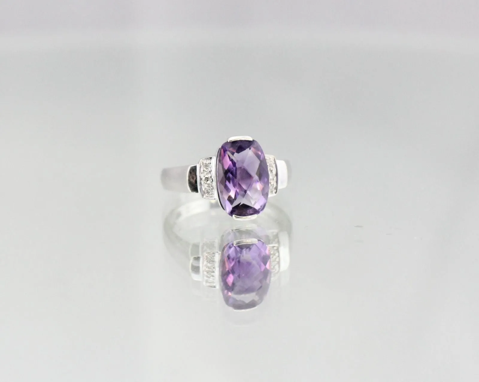 14K White Gold 3.5 Carat Amethyst & Diamond Ring