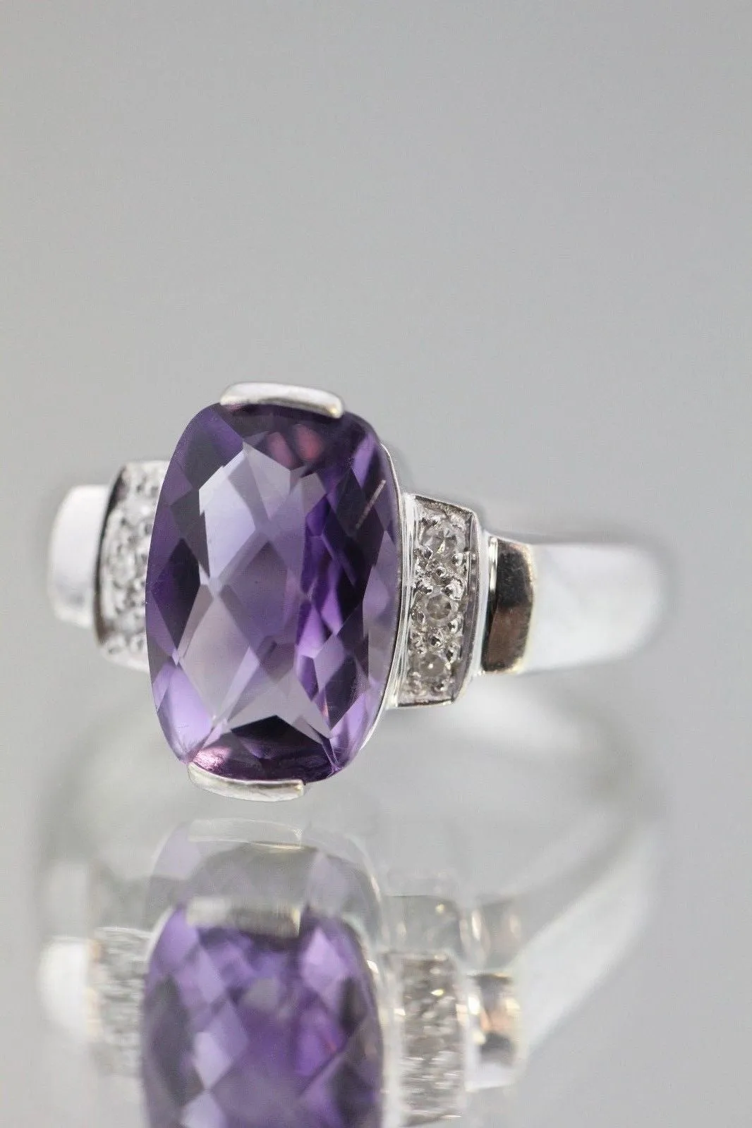 14K White Gold 3.5 Carat Amethyst & Diamond Ring