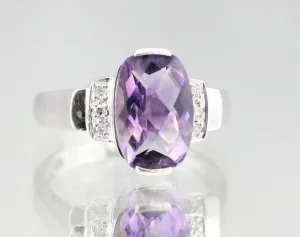 14K White Gold 3.5 Carat Amethyst & Diamond Ring