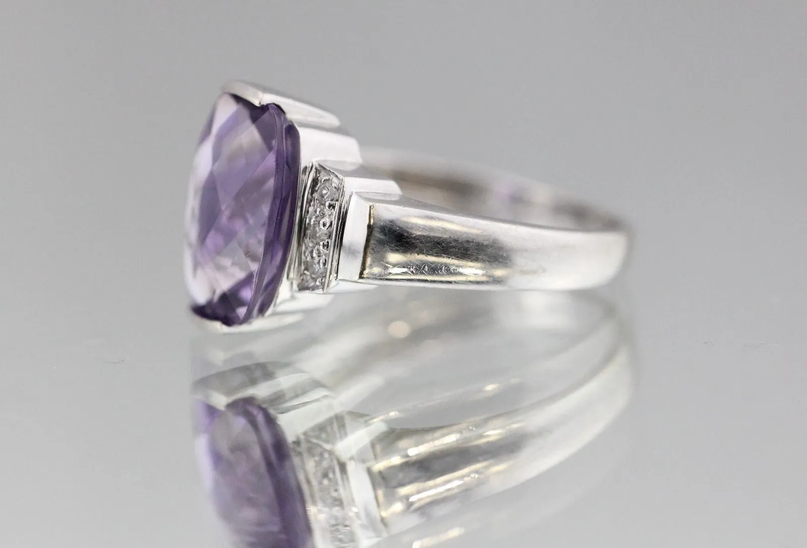 14K White Gold 3.5 Carat Amethyst & Diamond Ring