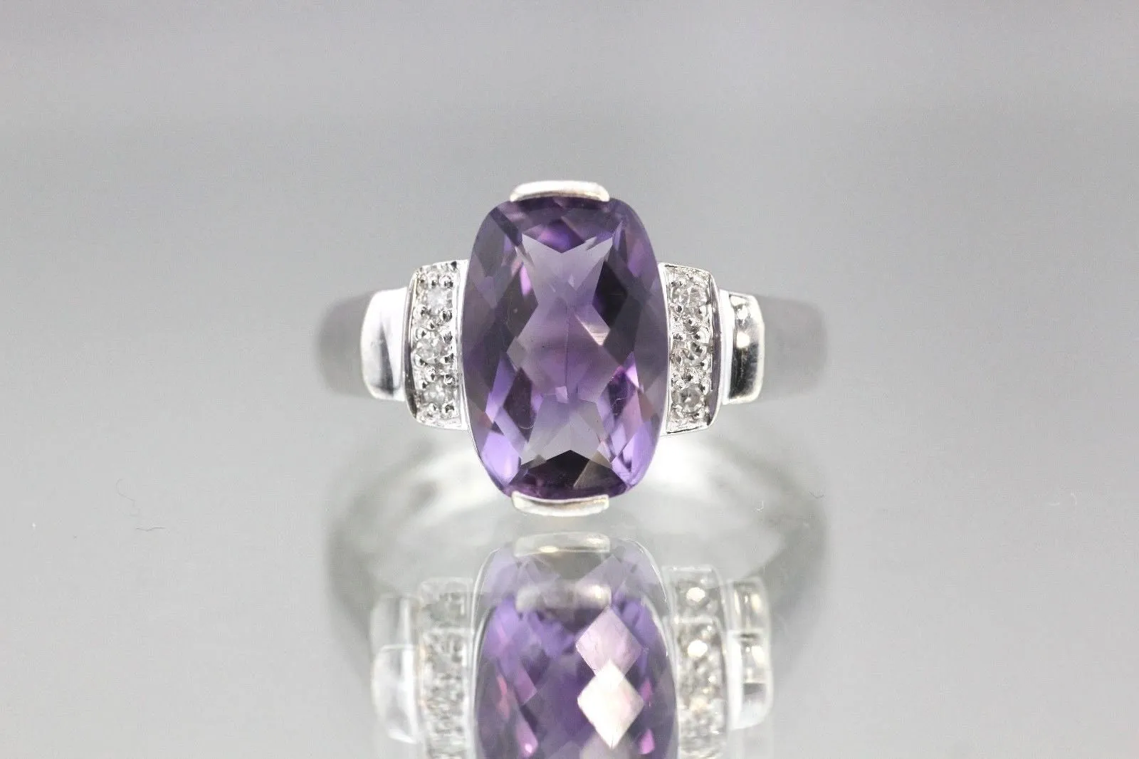 14K White Gold 3.5 Carat Amethyst & Diamond Ring