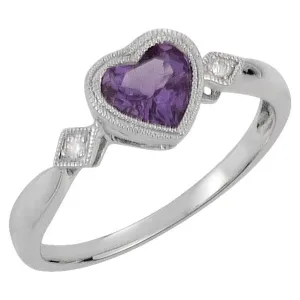 14k White Gold Amethyst & .02 CTW Diamond Ring, Size 7