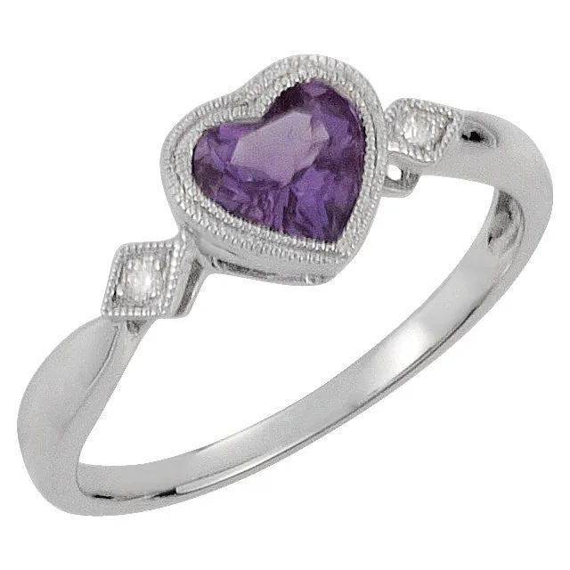 14k White Gold Amethyst & .02 CTW Diamond Ring, Size 7