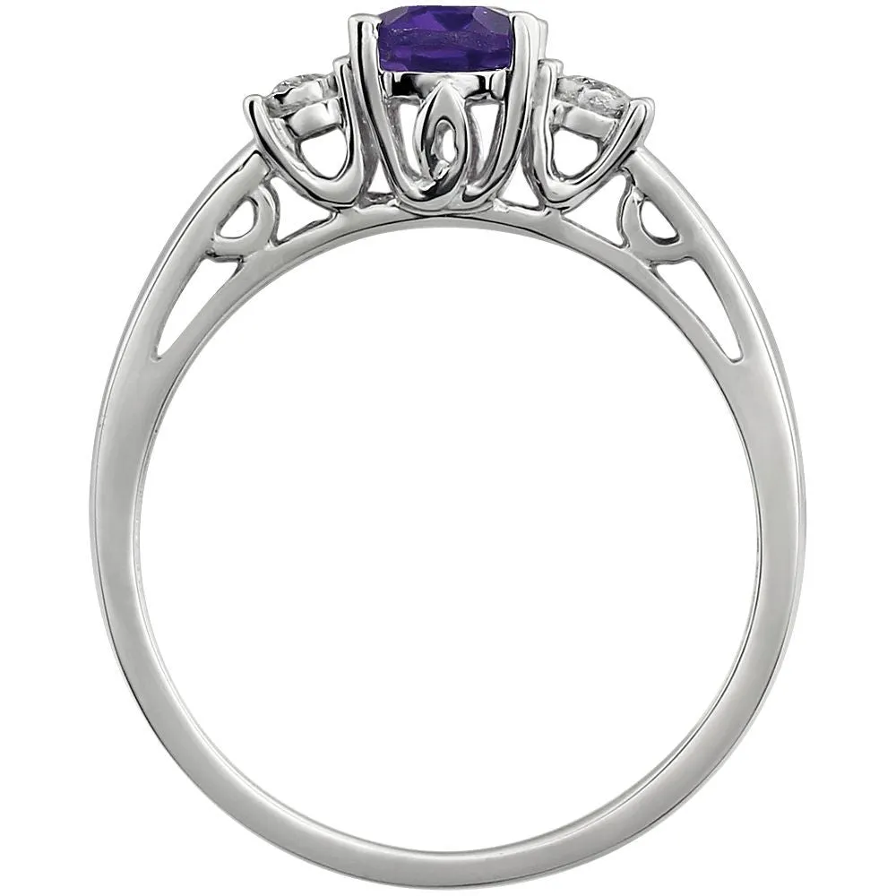 14k White Gold Amethyst & .04 CTW Diamond Ring, Size 7