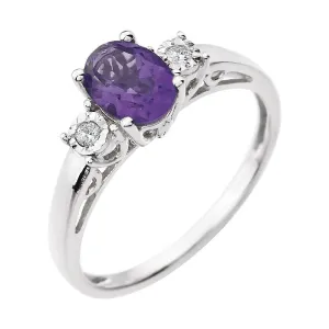 14k White Gold Amethyst & .04 CTW Diamond Ring, Size 7
