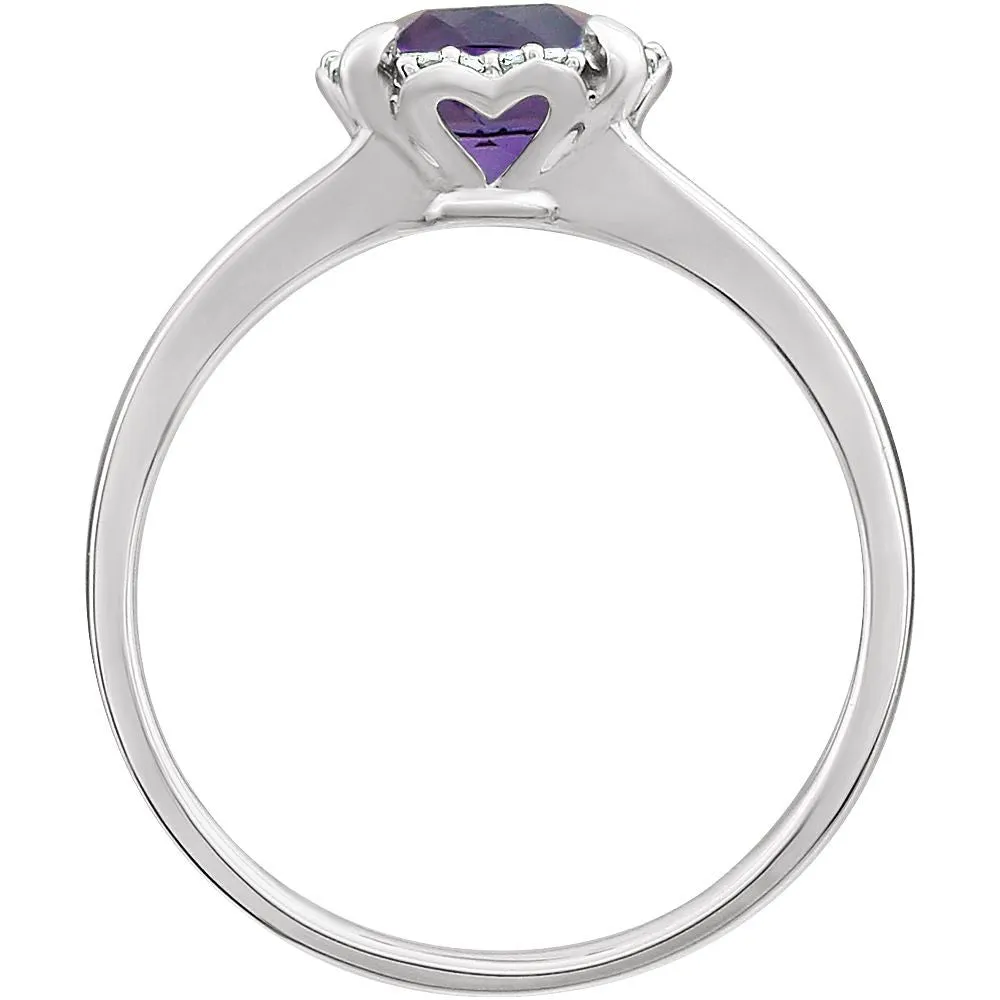 14k White Gold Amethyst & .05 CTW Diamond Ring, Size 7