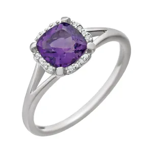 14k White Gold Amethyst & .05 CTW Diamond Ring, Size 7