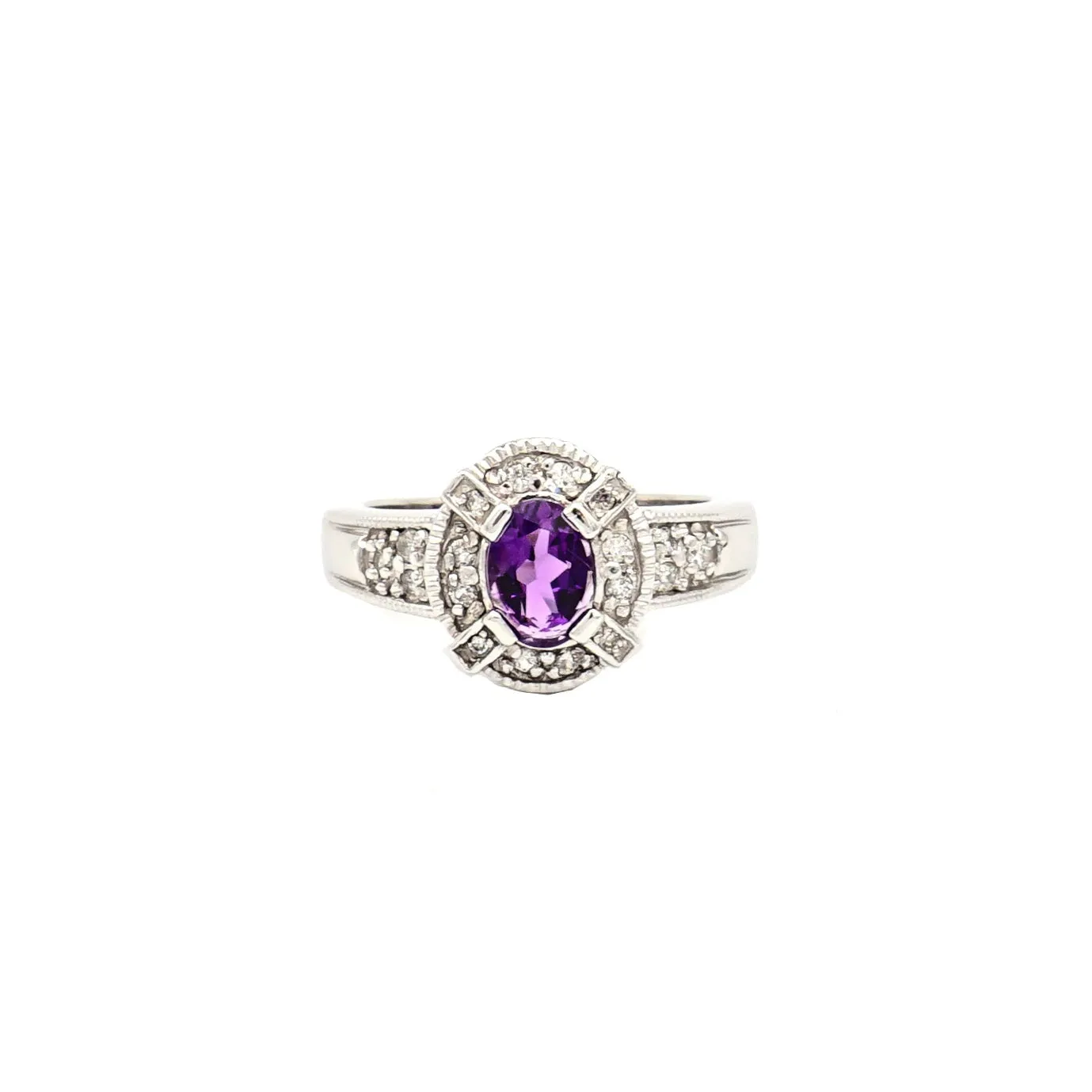14K White Gold Amethyst and Diamond Ring