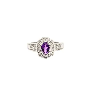 14K White Gold Amethyst and Diamond Ring