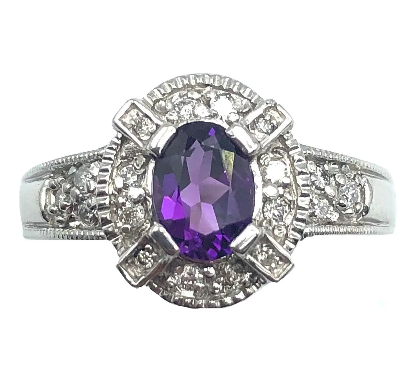 14K White Gold Amethyst and Diamond Ring